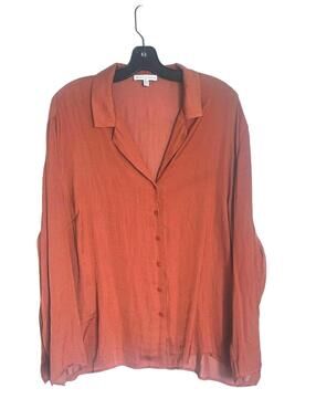 Maison d'Amélie Paris Rust Orange Button Front Long Sleeve Satin Blouse - 1X